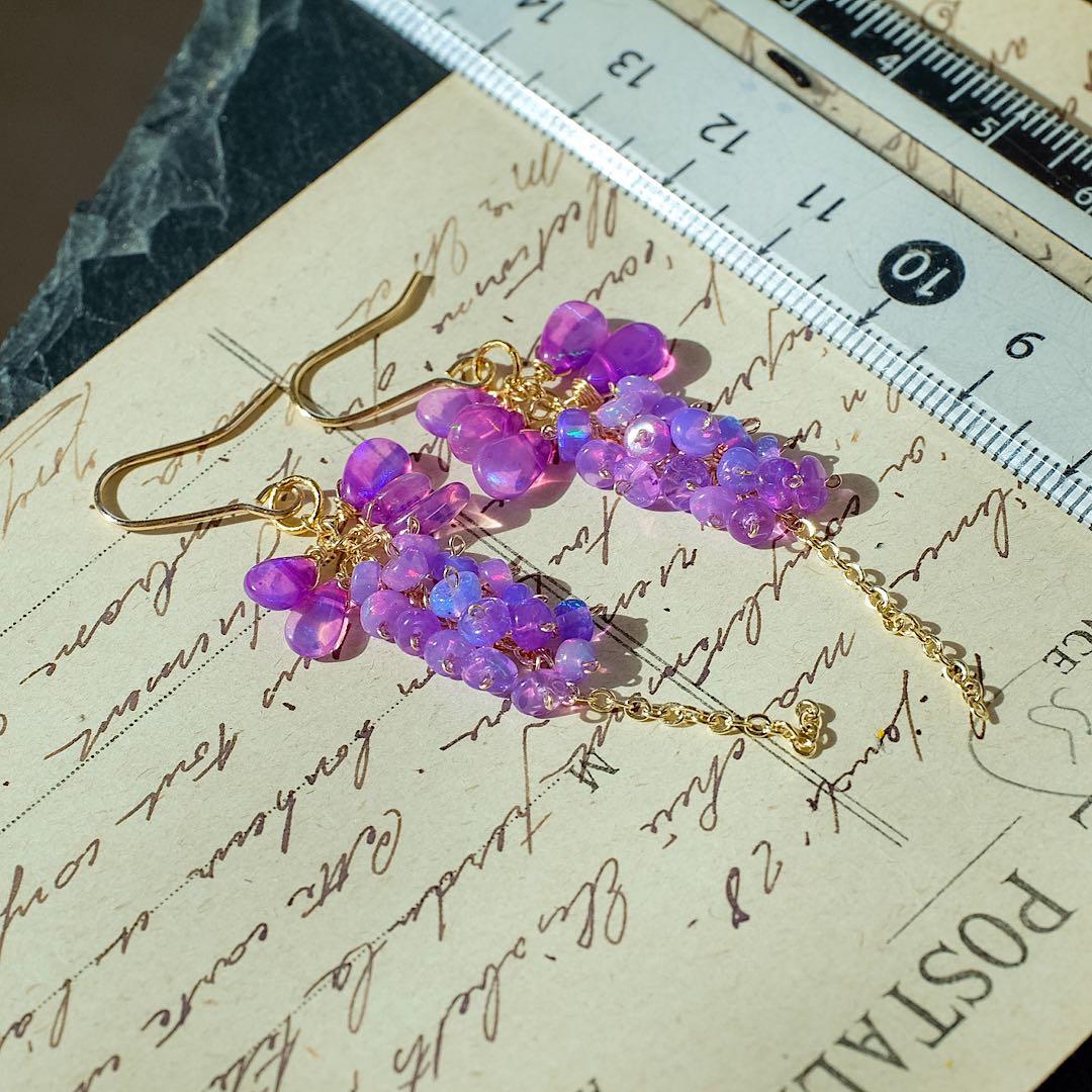 14kgfパープルカラーオパールピアス/イヤリング