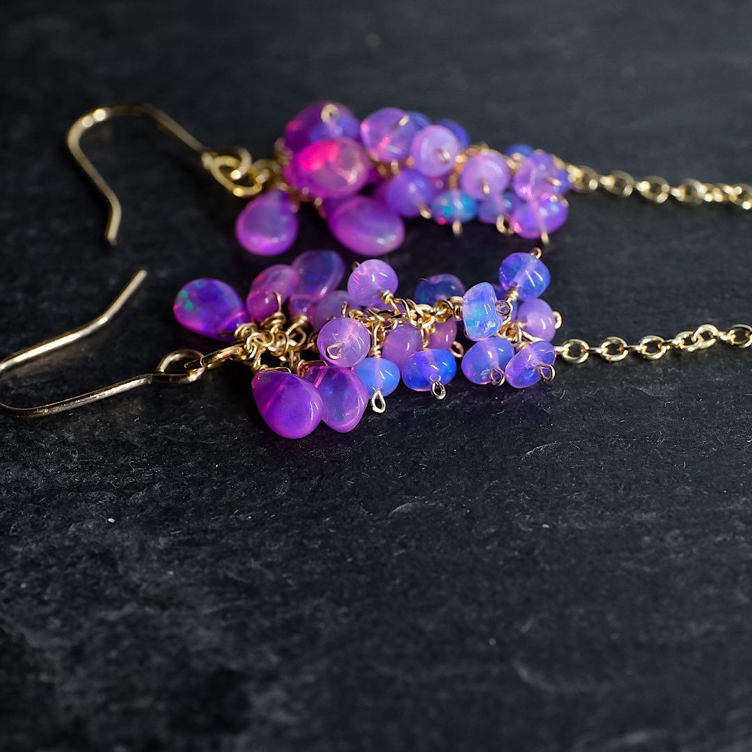 14kgfパープルカラーオパールピアス/イヤリング