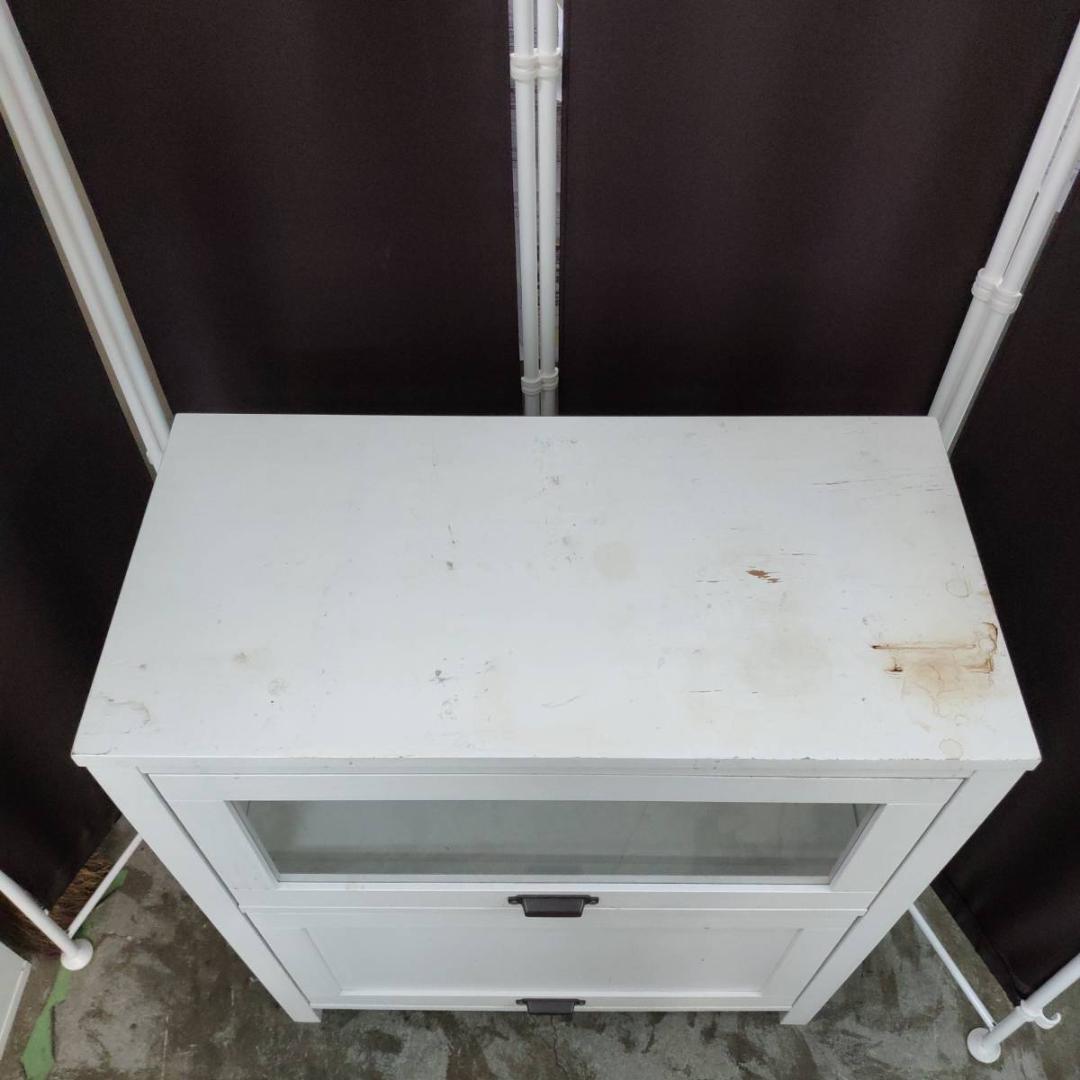 保健室にあったような白いキャビネット昭家具チェスト収納棚ラック白ホワイトガラス扉