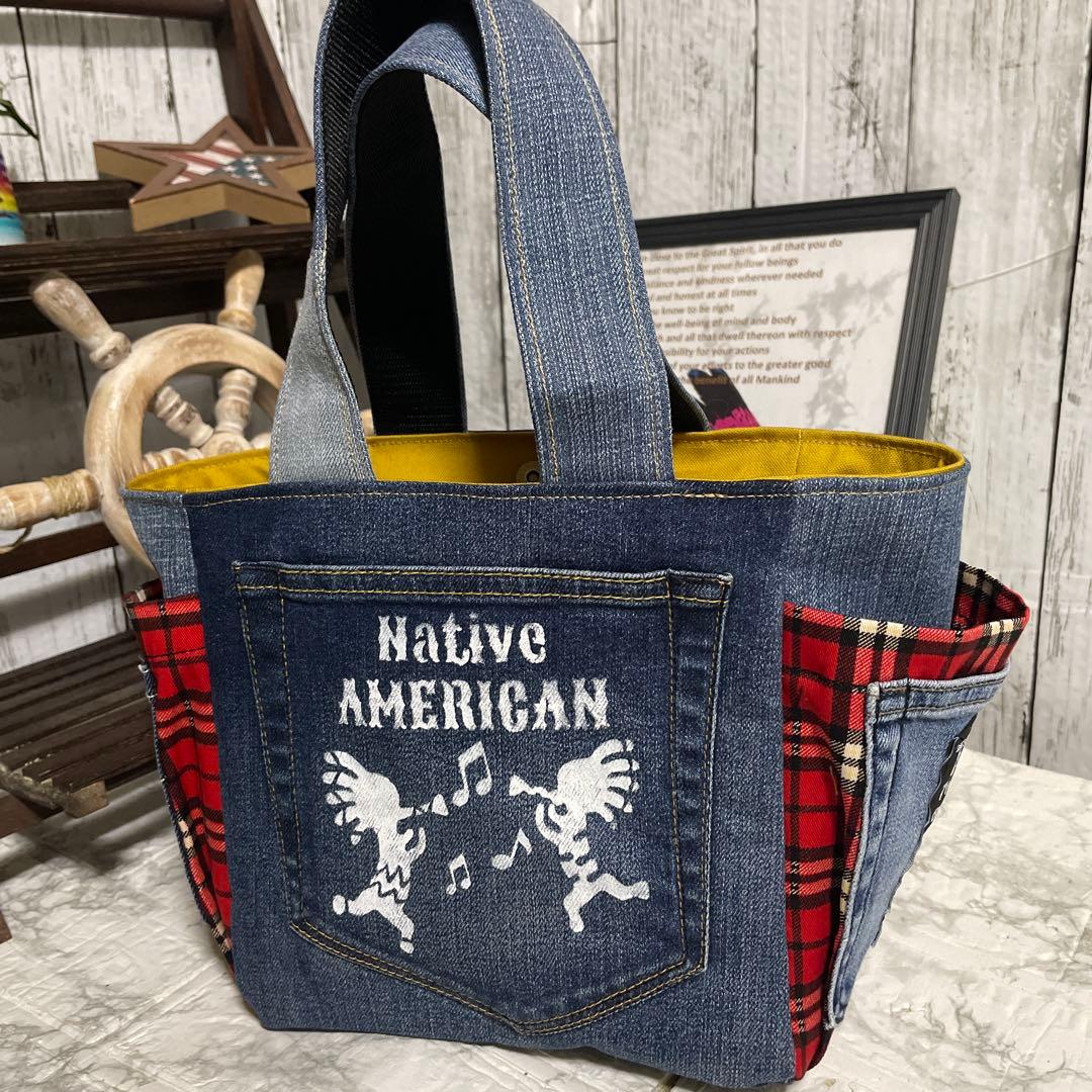 No.541 【フォロワー限定】デニムリメイクミニバッグ インディアン