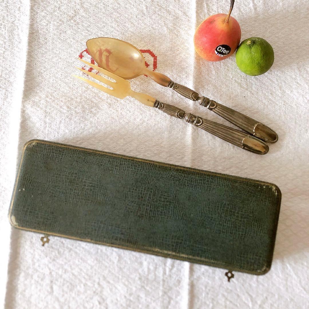 アンティークサービング フォーク&スプーンセット 箱付き アンティークカトラリー