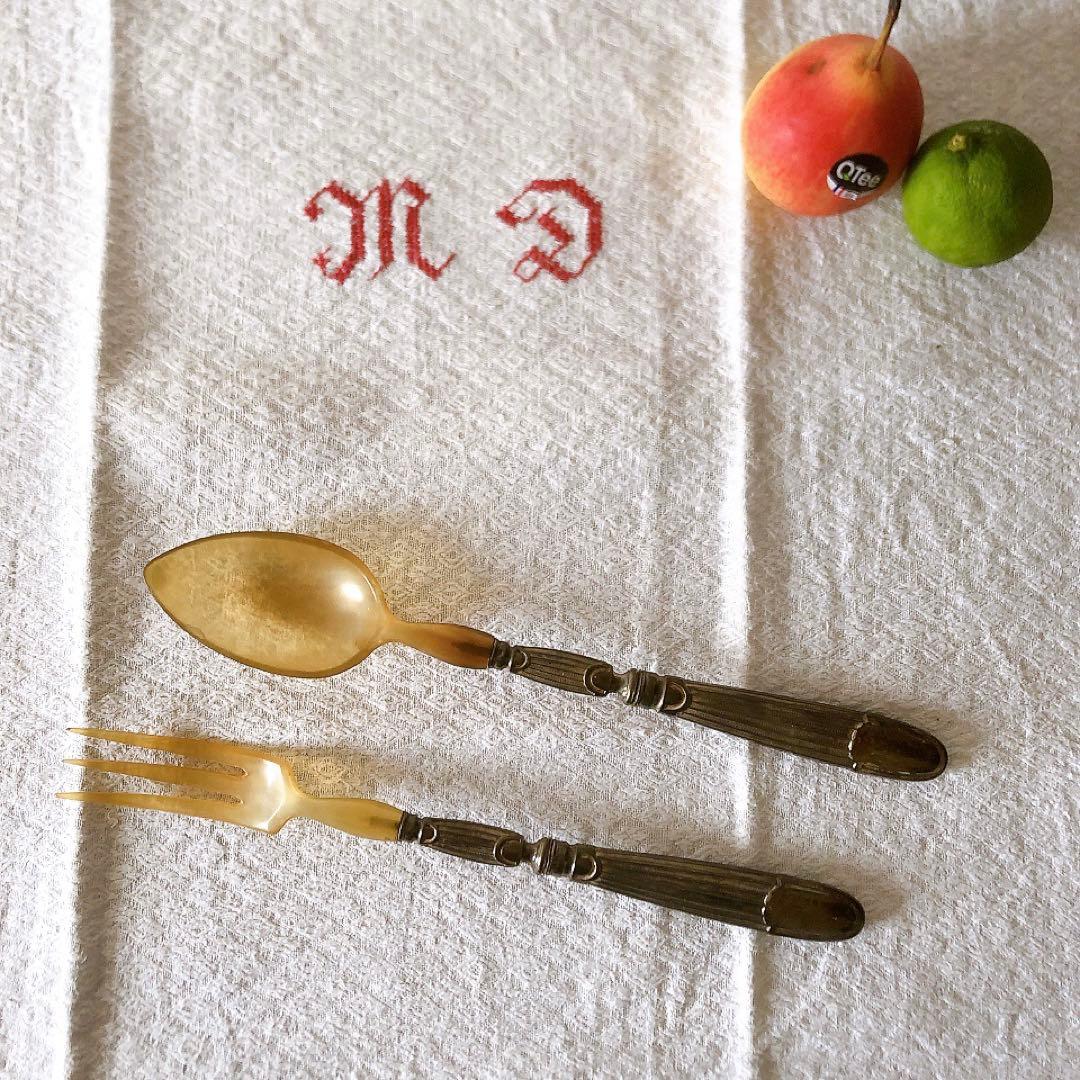 アンティークサービング フォーク&スプーンセット 箱付き アンティークカトラリー