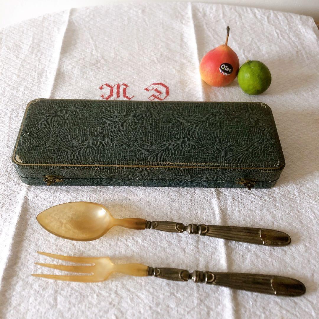 アンティークサービング フォーク&スプーンセット 箱付き アンティークカトラリー