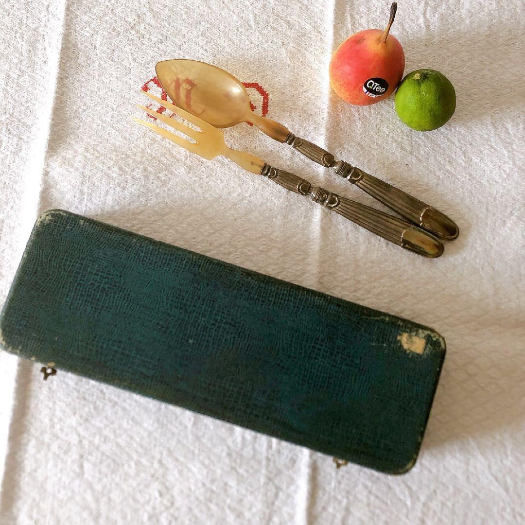 アンティークサービング フォーク&スプーンセット 箱付き アンティークカトラリー