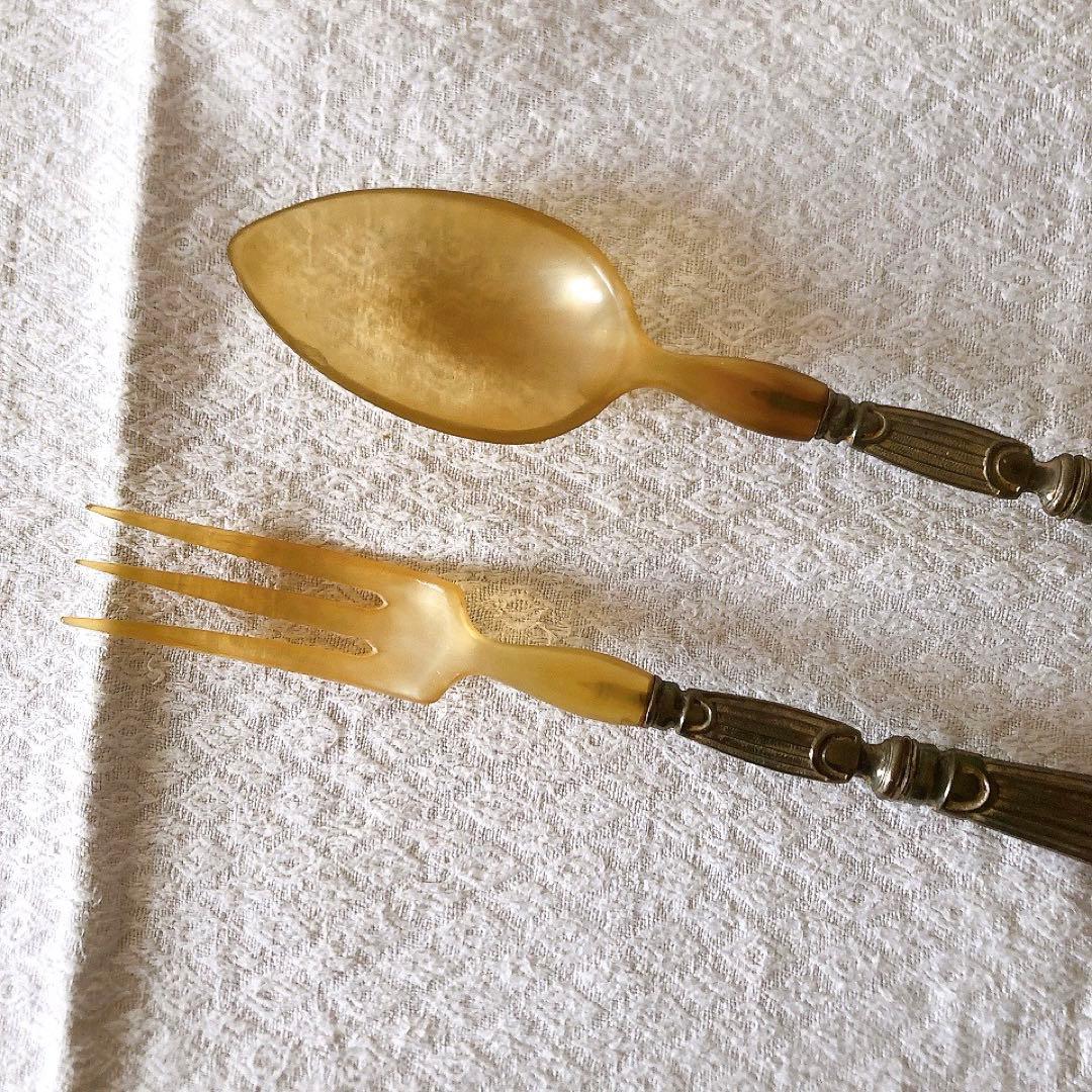 アンティークサービング フォーク&スプーンセット 箱付き アンティークカトラリー