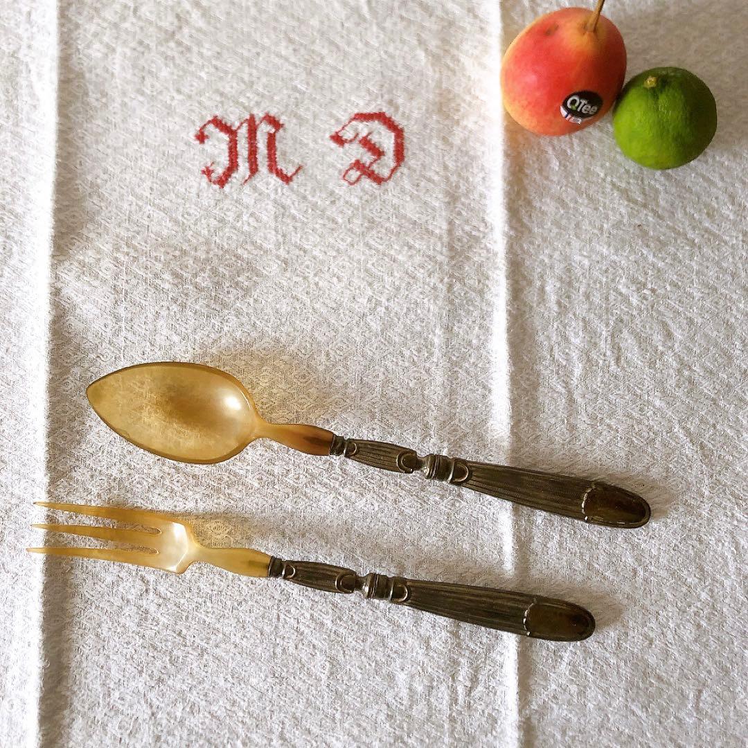 アンティークサービング フォーク&スプーンセット 箱付き アンティークカトラリー