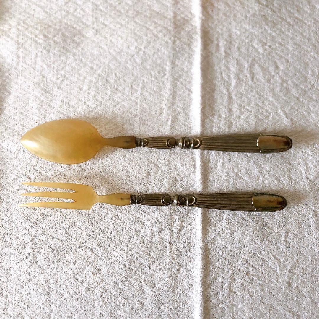 アンティークサービング フォーク&スプーンセット 箱付き アンティークカトラリー