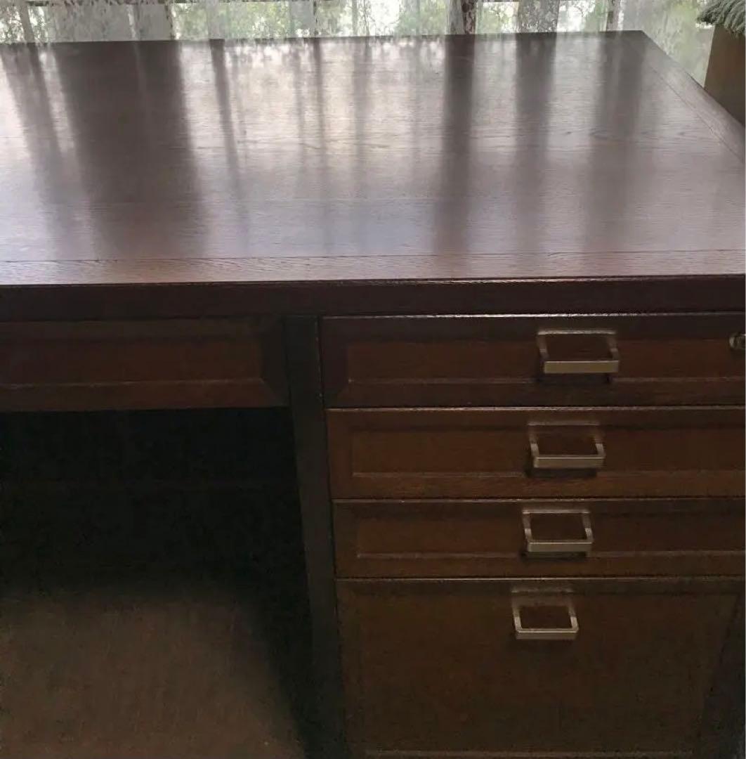 コイズミ　ダークブラウン 木製デスク 引き出し付き