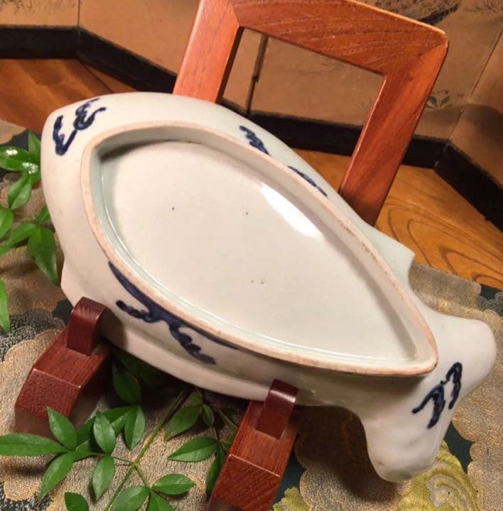 A584 古伊万里 元禄 染付 金彩 鯛皿 変形魚皿 1客 - メルカリ