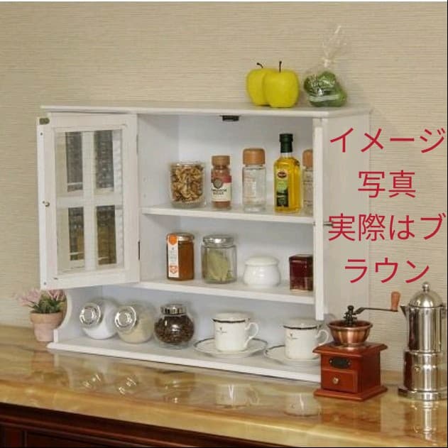 調味料　キッチン収納ラック幅65　ブラウン　ガラス３枚扉