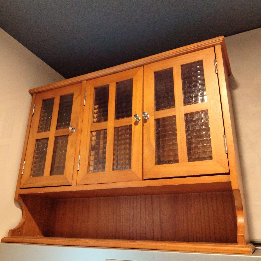 調味料　キッチン収納ラック幅65　ブラウン　ガラス３枚扉