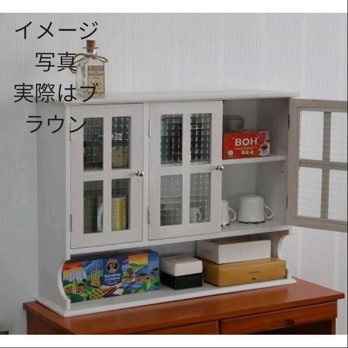 調味料　キッチン収納ラック幅65　ブラウン　ガラス３枚扉