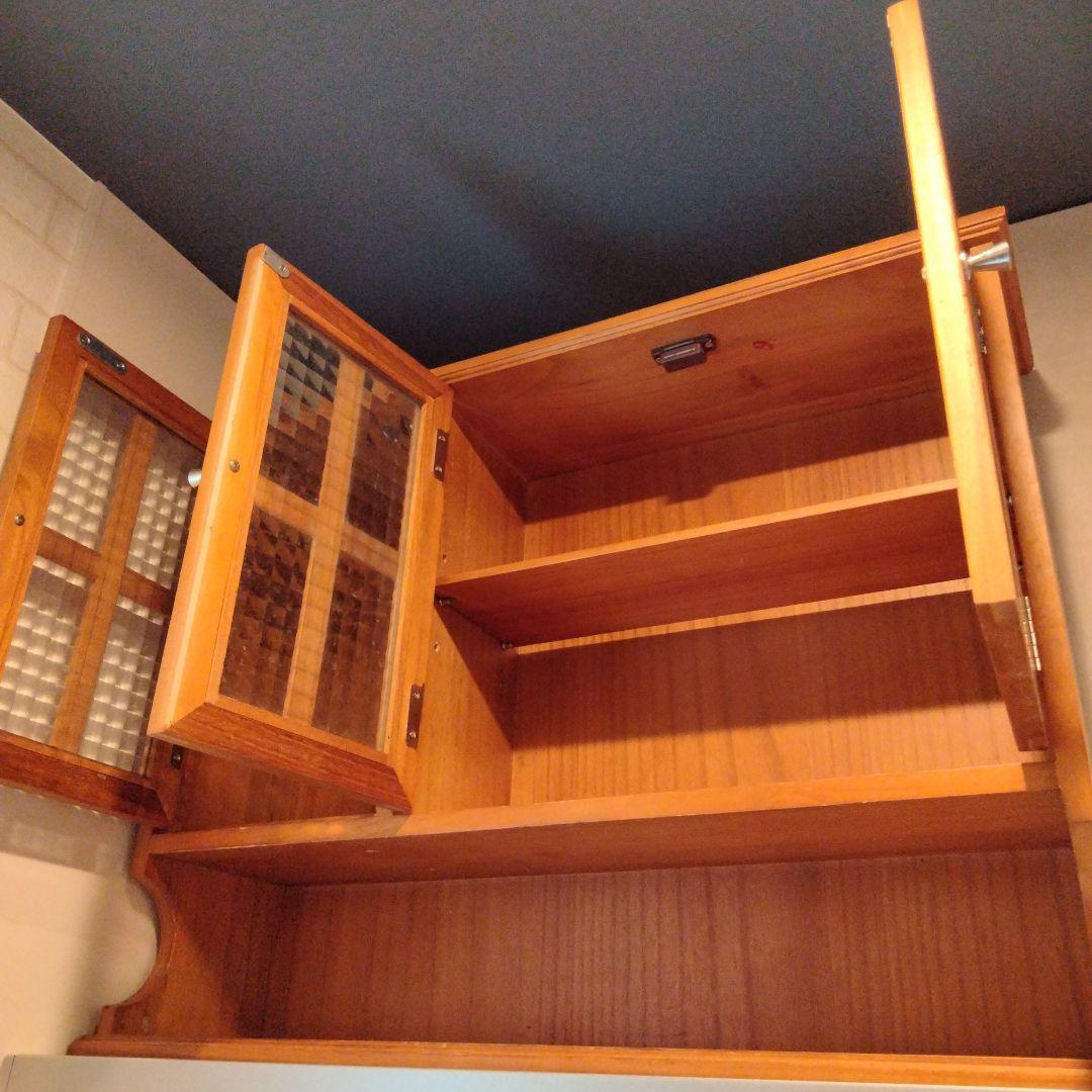 調味料　キッチン収納ラック幅65　ブラウン　ガラス３枚扉