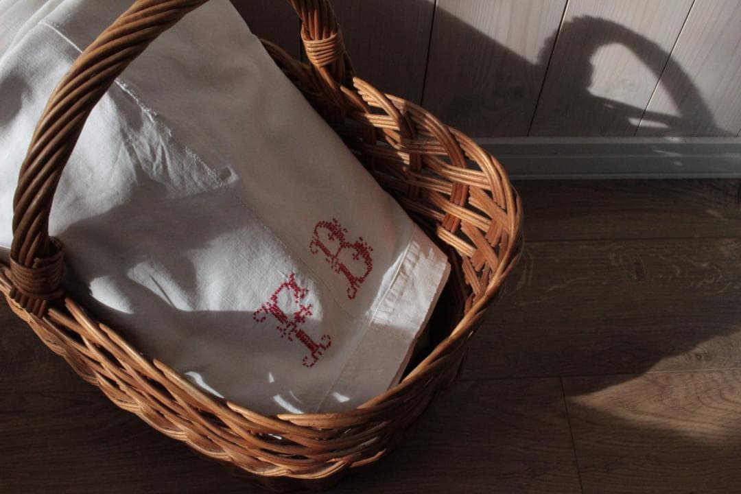 フランスアンティークイニシャル“FB”シーツモノグラム刺繍