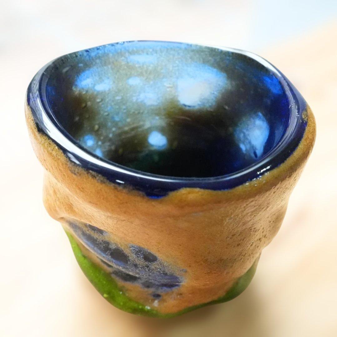稲嶺 盛一郎 作 雲流茶泡波巻グラス 青 - メルカリ