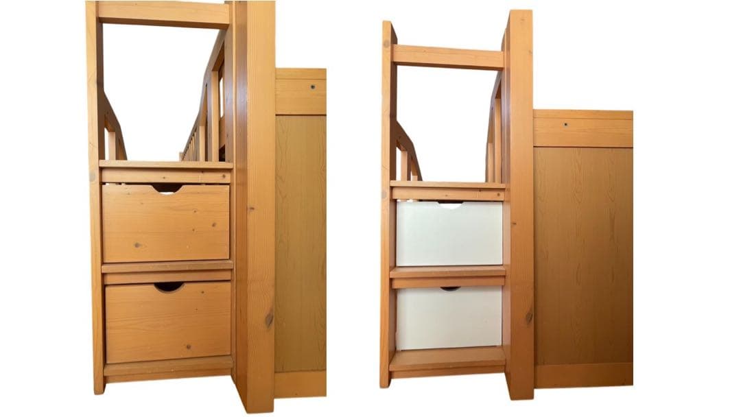 木製ロフトベッド（階段・引き出し2個付き収納抜群）ナチュラルカラー