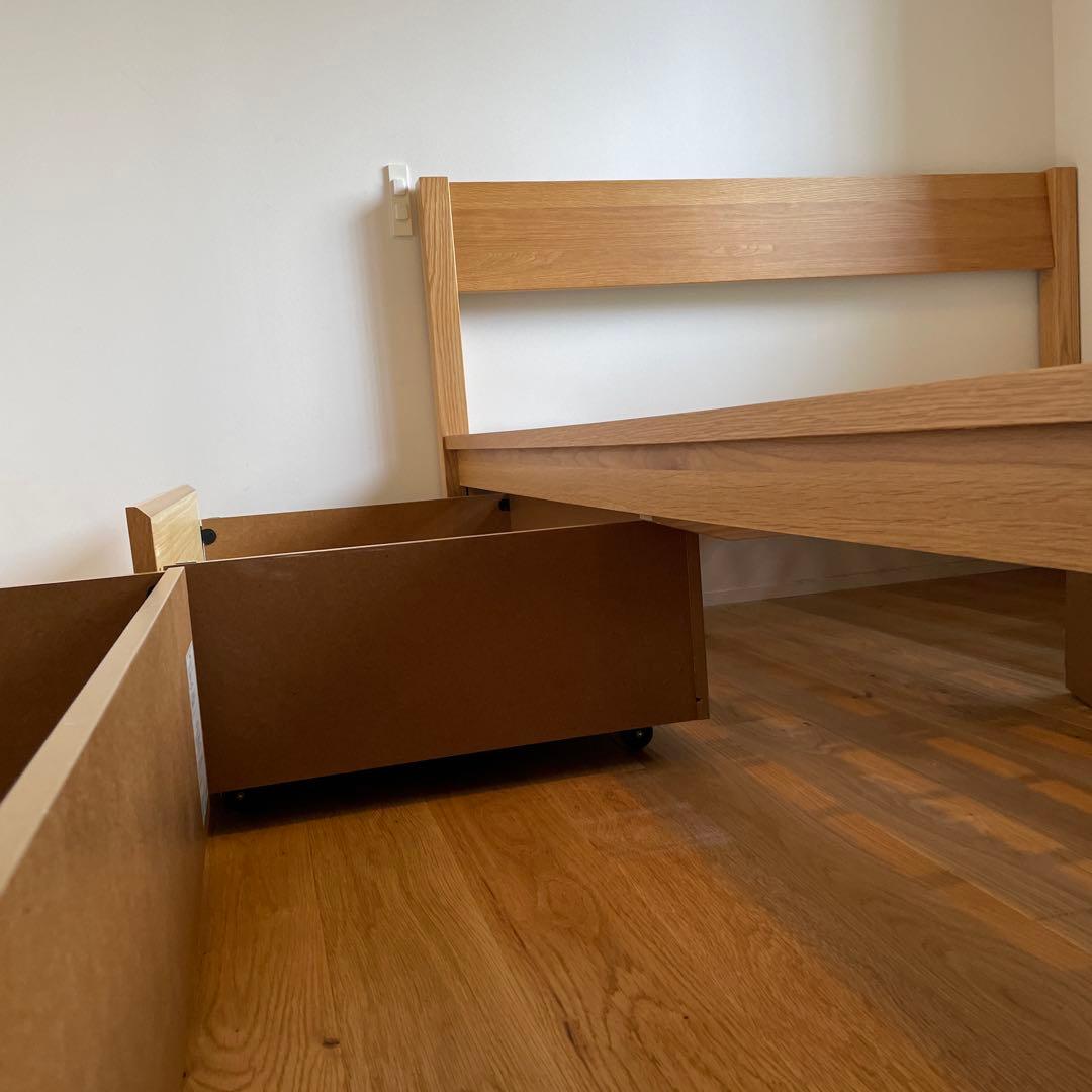 2020年購入【無印良品MUJI】木製ベッドダブル・オーク材 ベッド下収納2個付