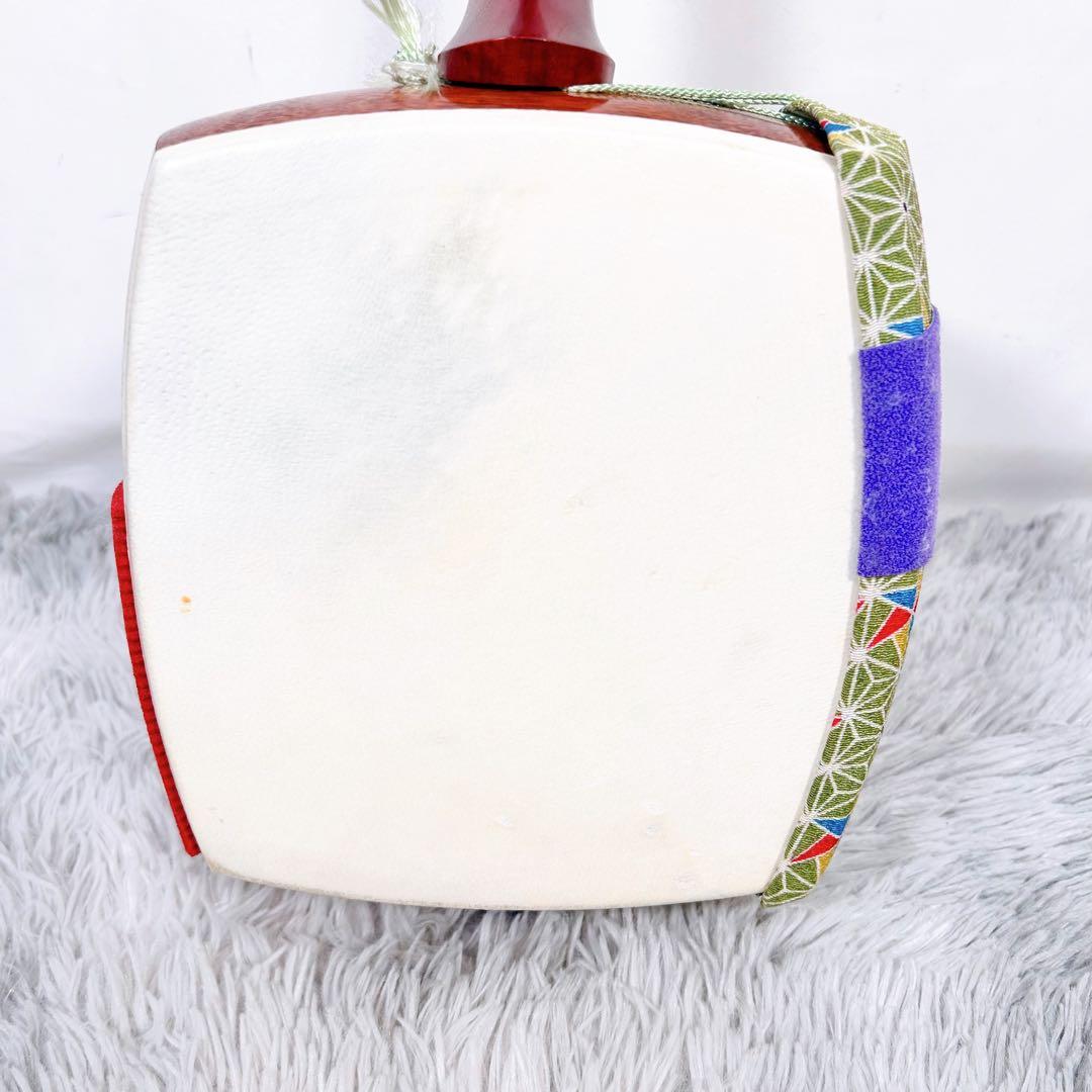 【希少】長唄三味線　細棹　花梨　正寸　丸打胴　撥付き　皮破れなし　本皮