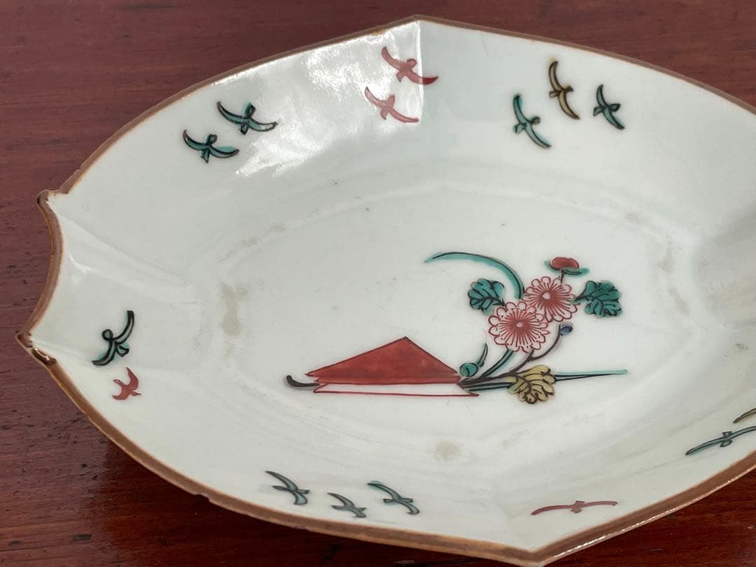 骨董 アンティーク 色絵古九谷 菊図 変形皿 小皿 重陽節句 古九谷 初期