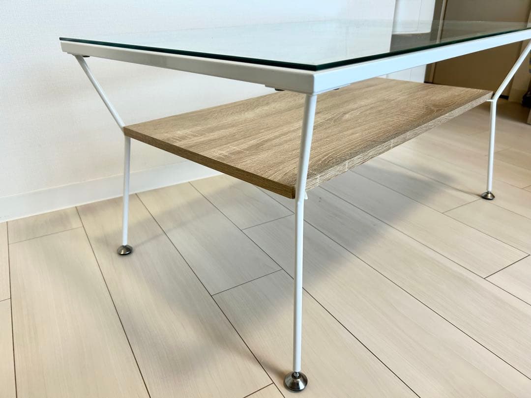 ガラス ロー テーブル ウッド調北欧