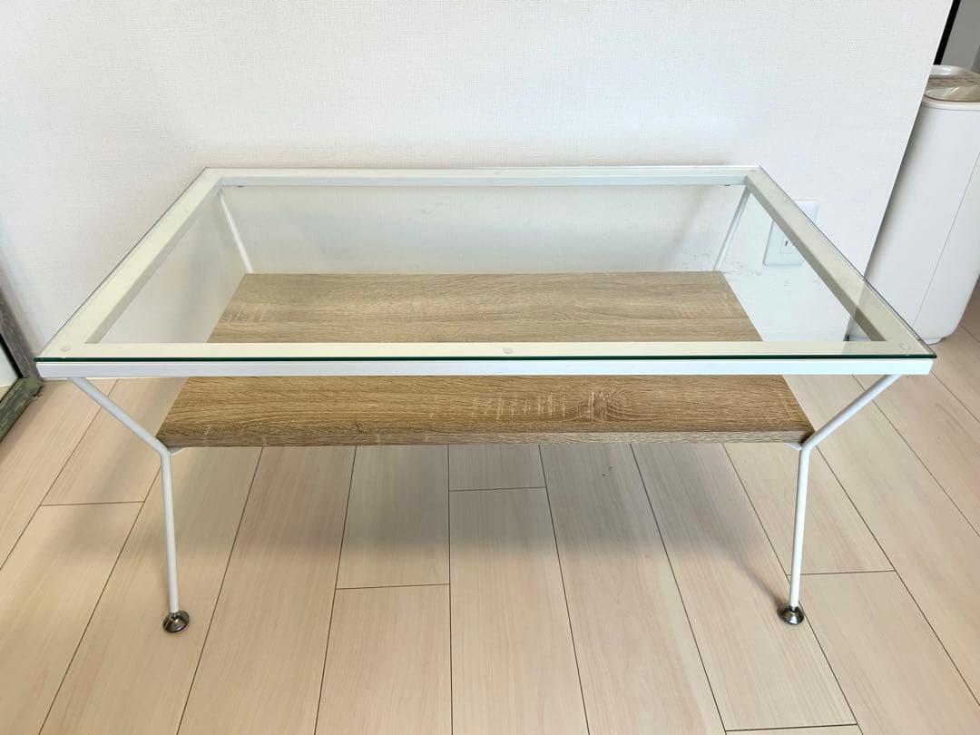 ガラス ロー テーブル ウッド調北欧