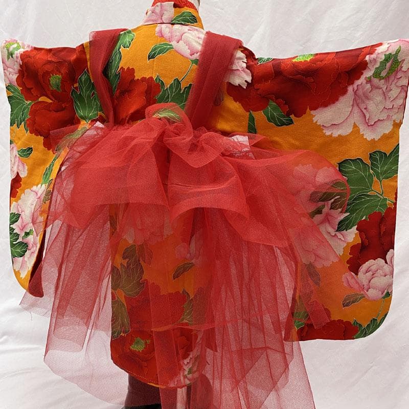 506ag87、チュールエプロン、トレーン付き◎七五三 三歳 アンティーク着物