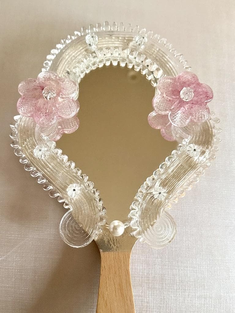 ムラーノガラス ＜C＞ パール 手鏡 ハンドミラー ベネチアンガラス