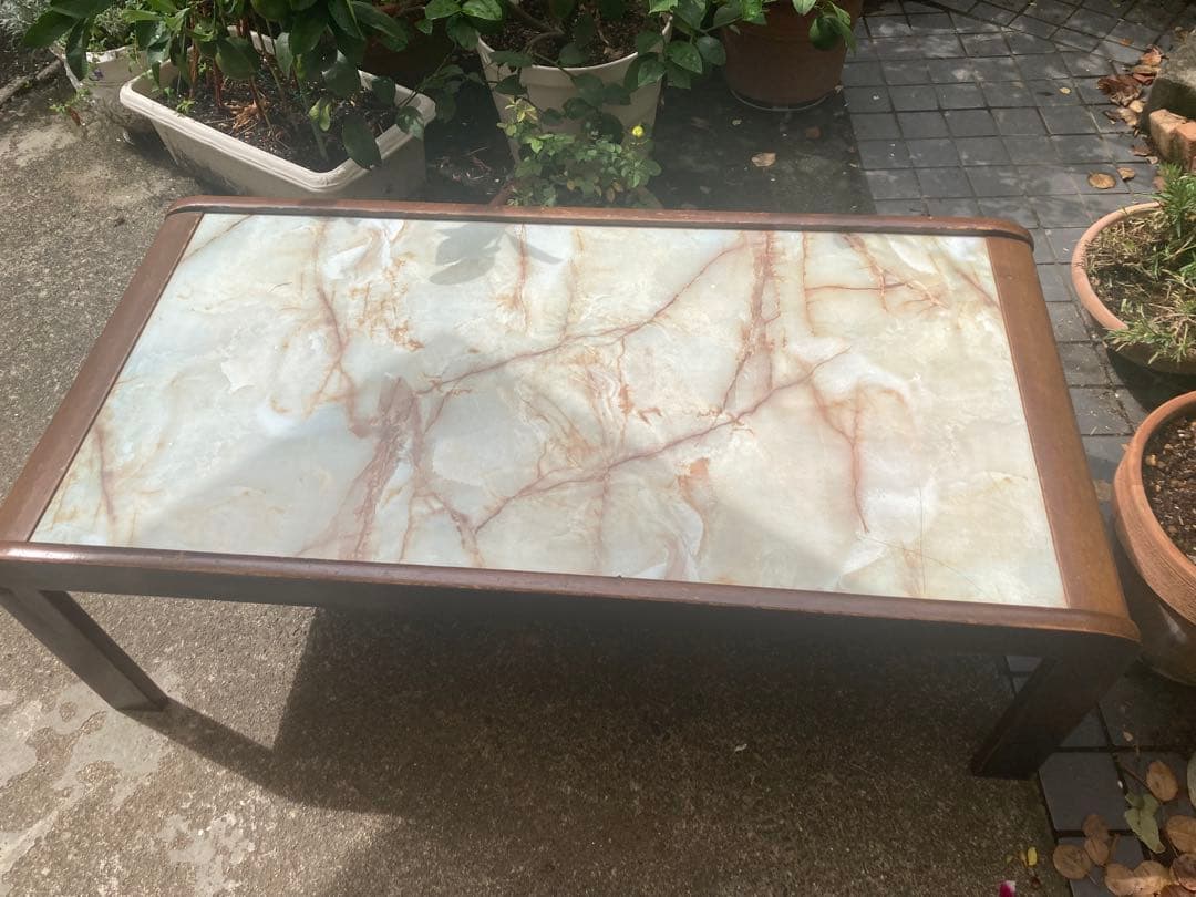 訳あり　大理石風　センターテーブル　レトロ　ミッドセンチュリー　大理石