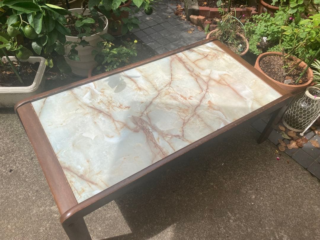 訳あり　大理石風　センターテーブル　レトロ　ミッドセンチュリー　大理石