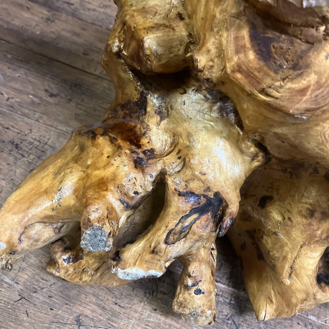 E-4 昭和レトロ 天然木 根木 木製 一刀彫 木彫り 布袋様 縁起物 置物