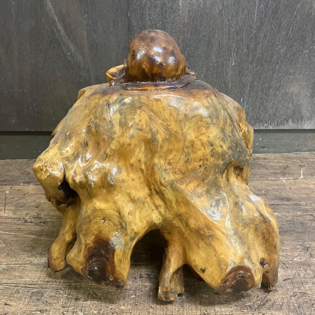 E-4 昭和レトロ 天然木 根木 木製 一刀彫 木彫り 布袋様 縁起物 置物