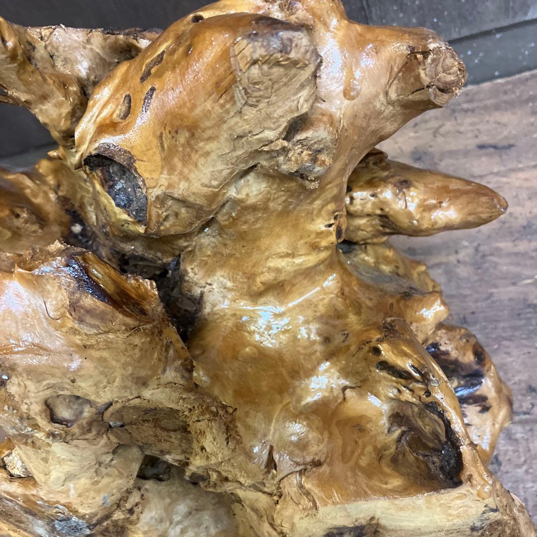 E-4 昭和レトロ 天然木 根木 木製 一刀彫 木彫り 布袋様 縁起物 置物