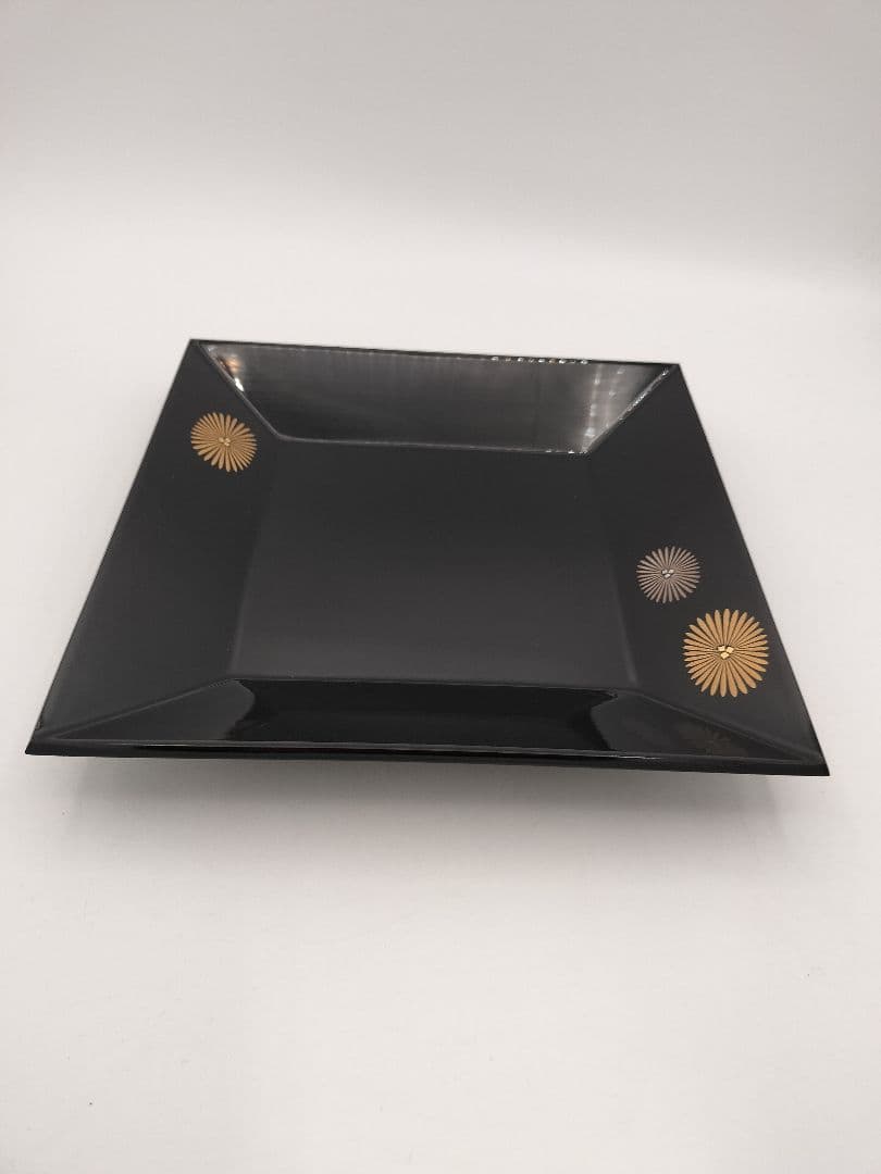 a831 【未使用】輪島塗 四方盆 唐松 真塗 井口啓 木箱入 茶道具