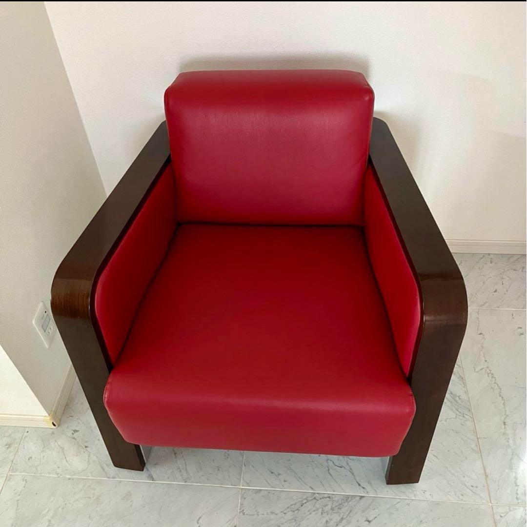 超美品1人掛けソファ 個別注文品赤　アームチェア　事務所用　家庭用