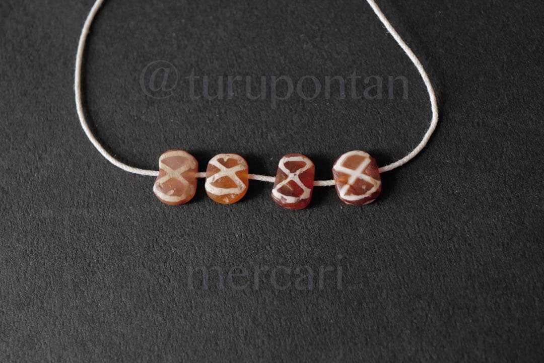 エッチドカーネリアンビーズ×4ピース