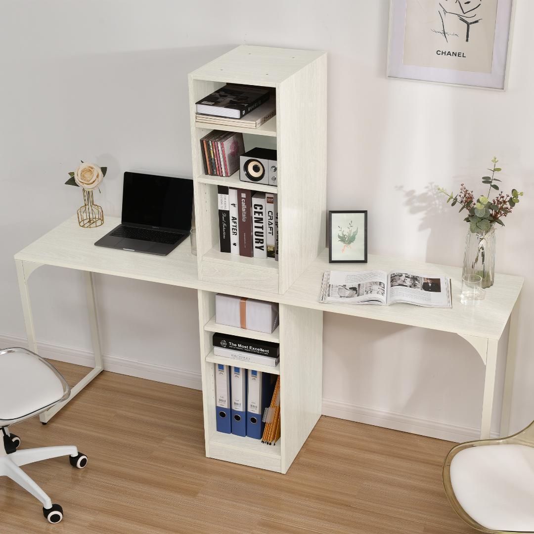 【ホワイト】パソコンデスク 3段シェルフ付 オフィスデスクアジャスター付き