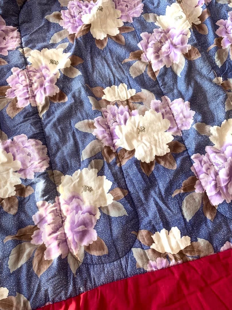 【昭和レトロ】 かいまき布団 掻巻 花柄 鮮やか 和模様 赤 紺 京都 日本製②