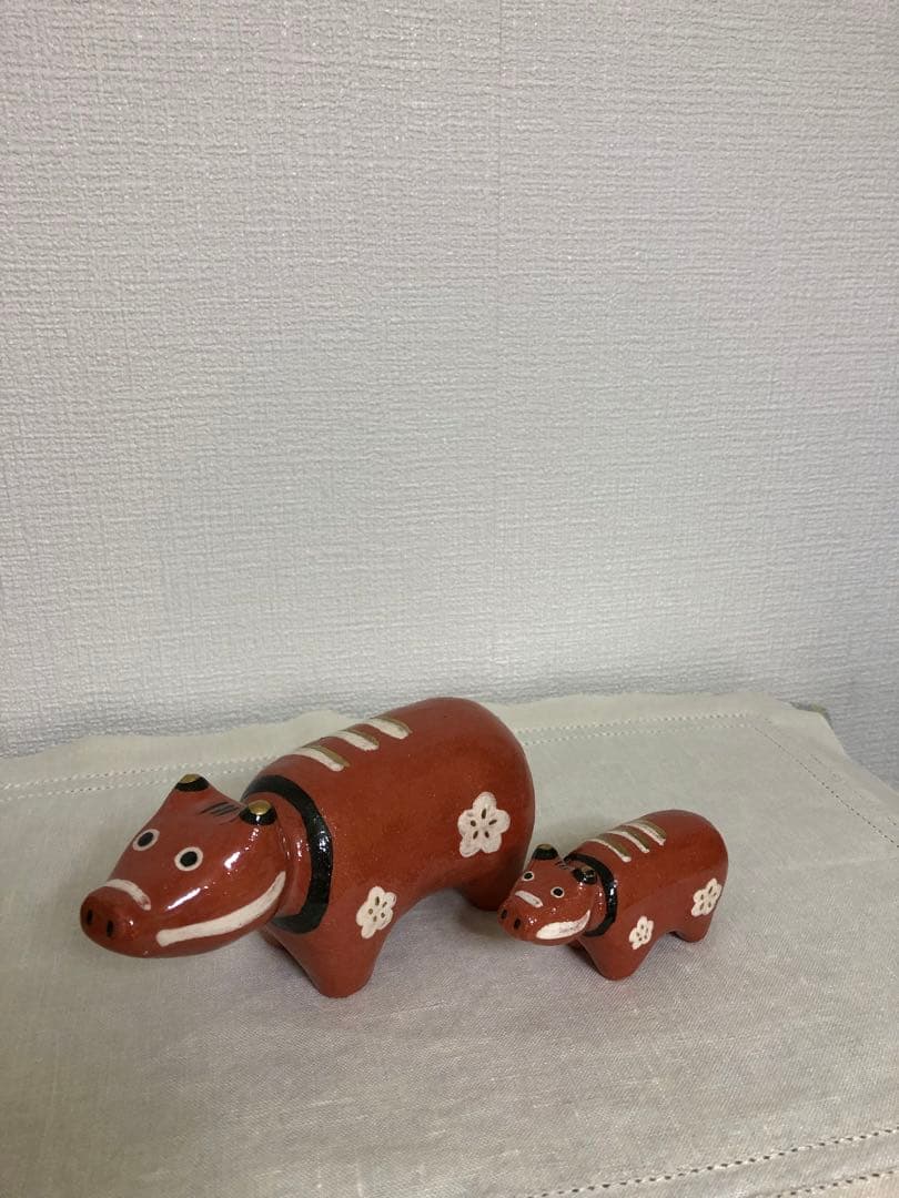 赤ベコ親子 置物 親子セット 楽入窯 焼物