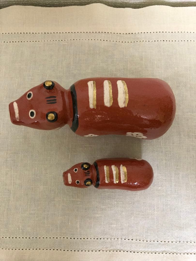 赤ベコ親子 置物 親子セット 楽入窯 焼物