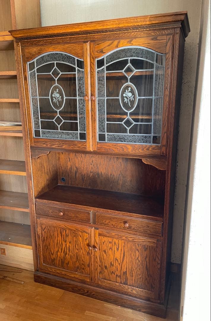 三越家具 Brugge ブルージュ 食器棚 飾り棚 キャビネット 楢材 英国