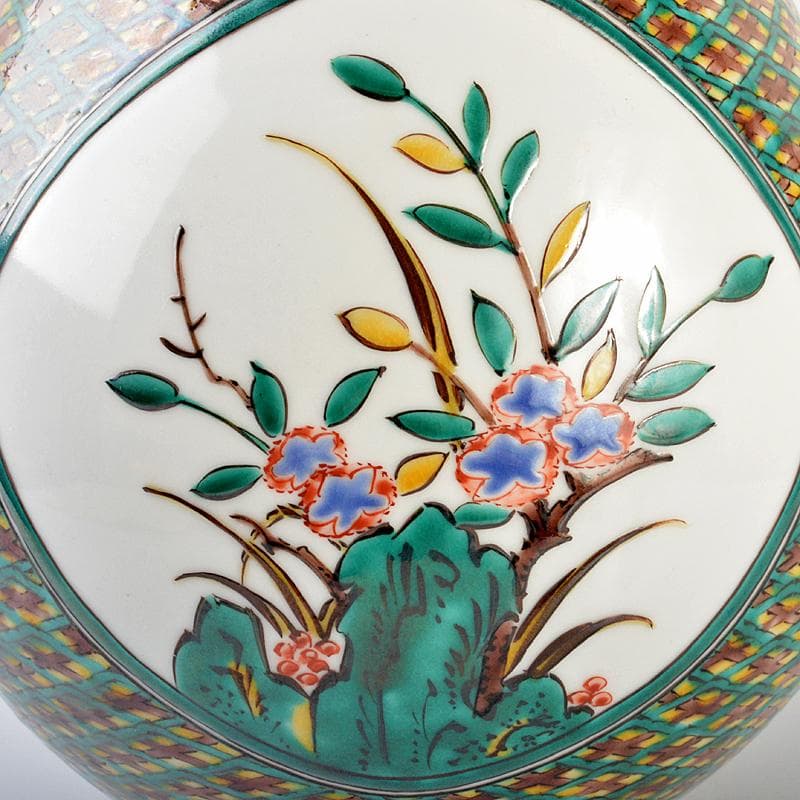 九谷焼 三代三ツ井為吉作 色絵草花文 飾壷 共布共箱 V R6833B - メルカリ