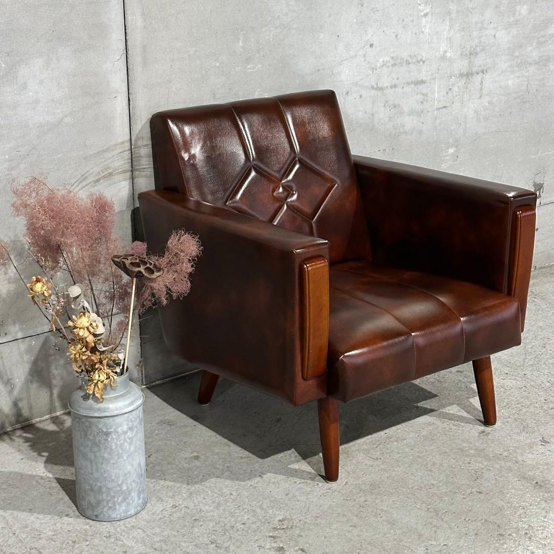 ✦70s✦ ヴィンテージ ソファー ダイヤステッチ レトロ 喫茶店スタイル　合皮