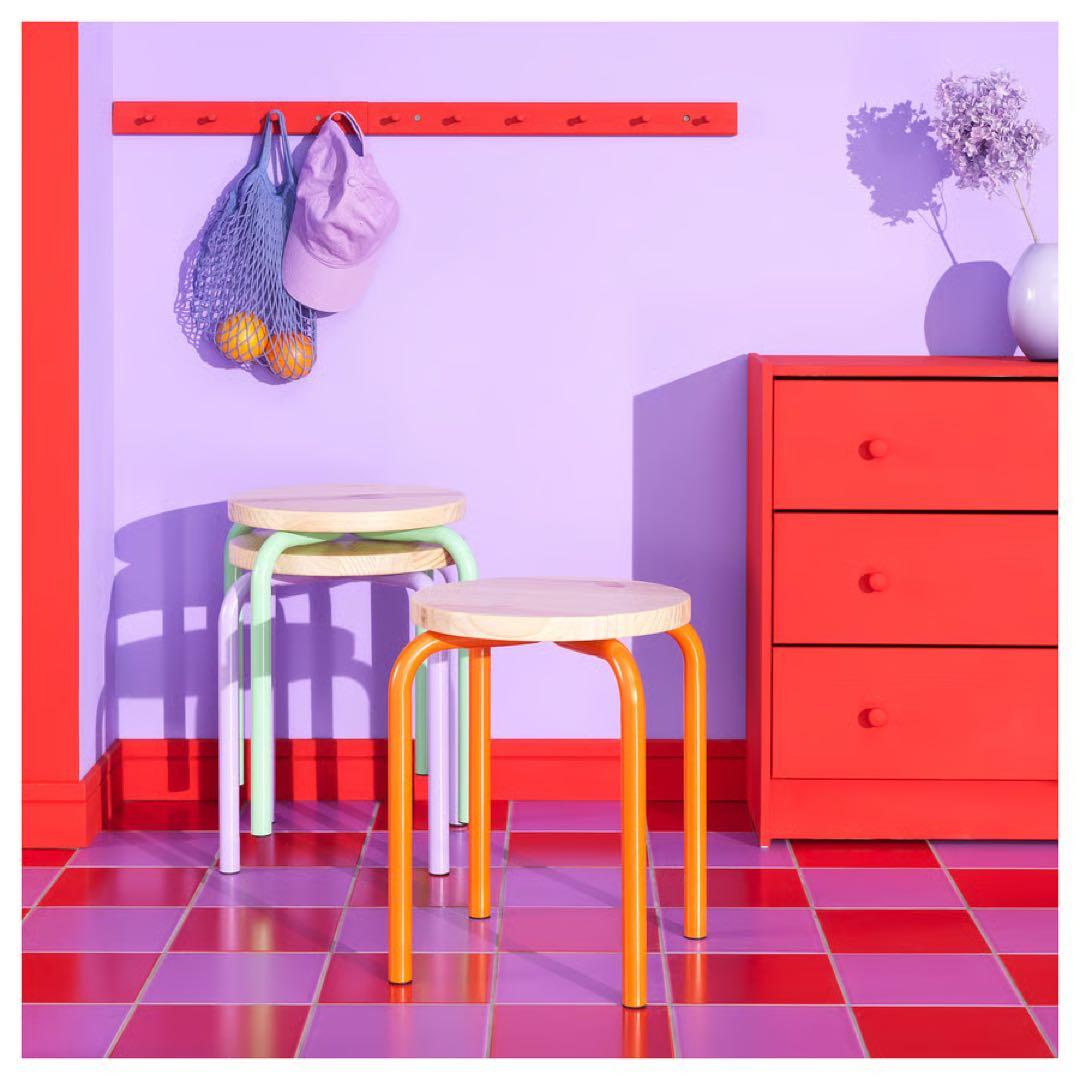 IKEA イケア　ドムステン　グレイシモイス　スツール　オレンジ　大小2脚セット