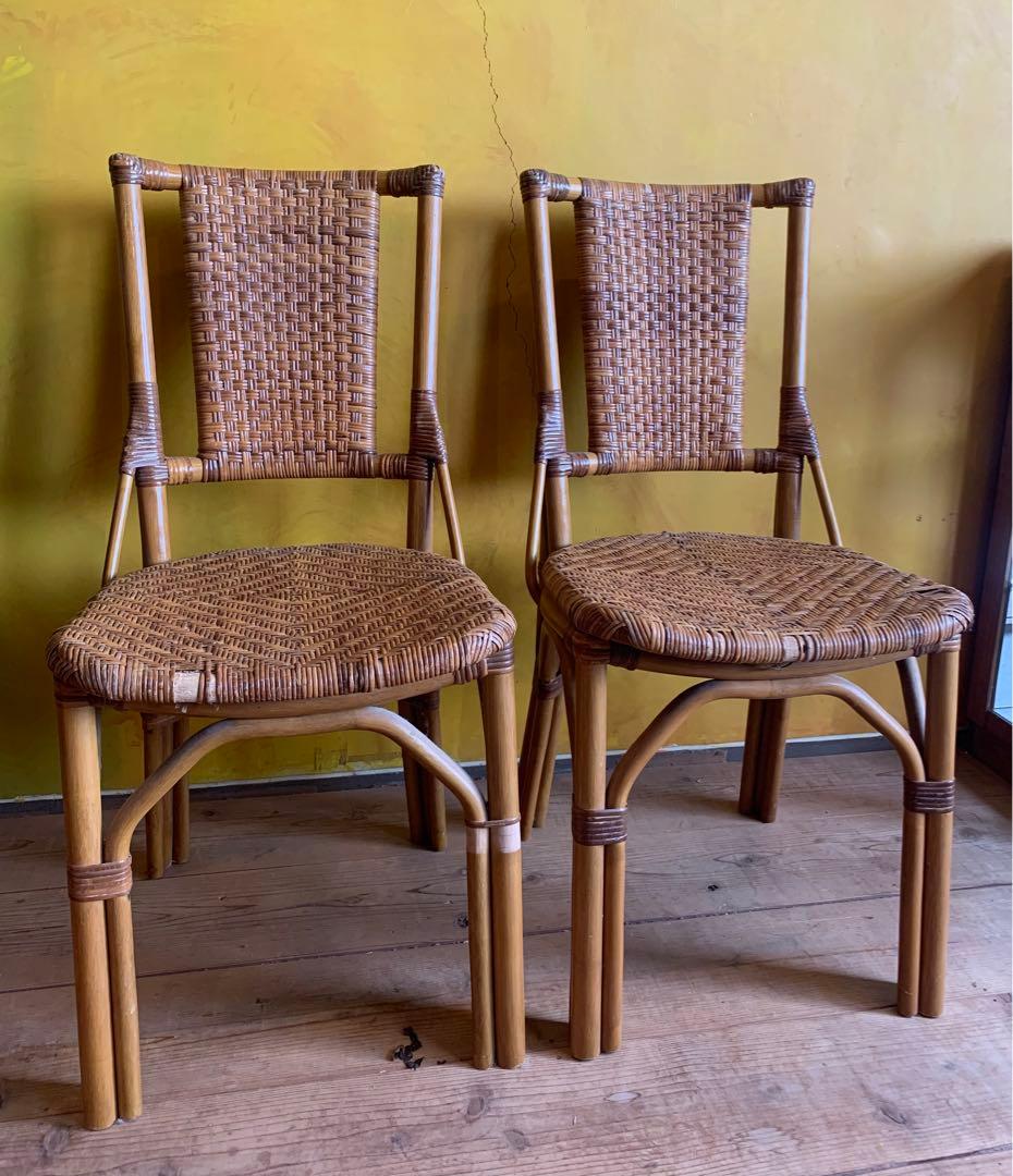 アンティークラタン椅子二脚セット