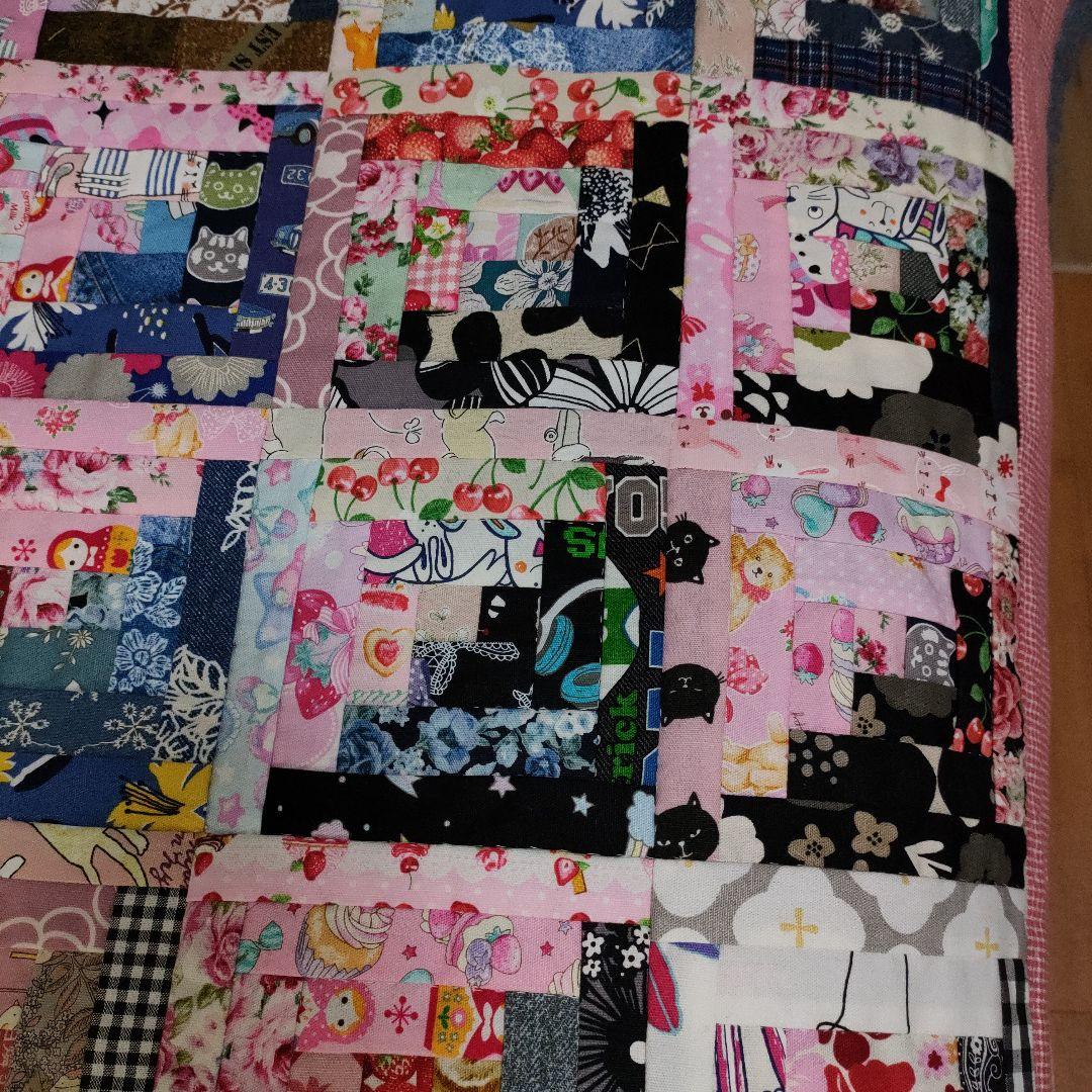 ハンドメイド パッチワーク ベッドカバー マルチカバー ログキャビン