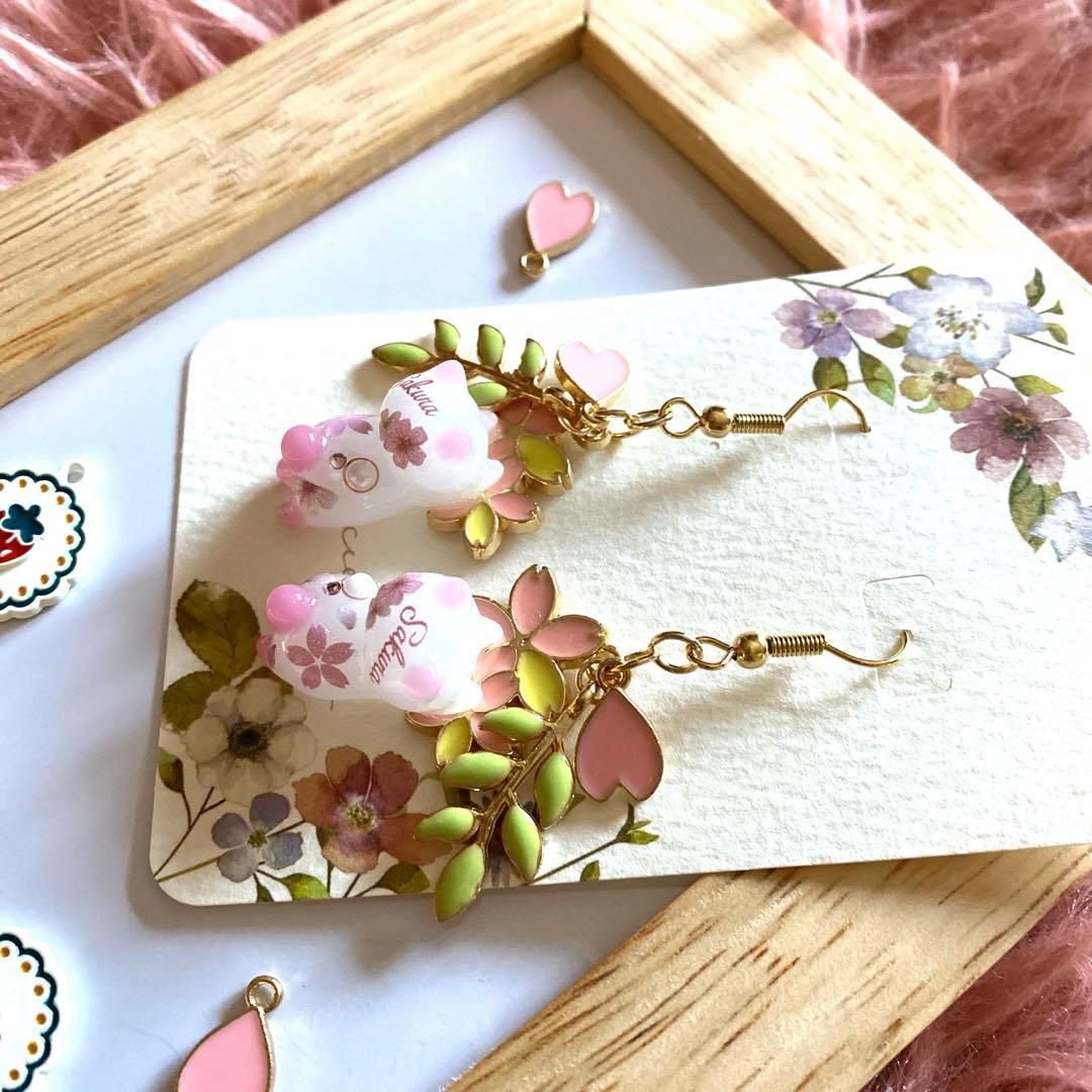 ♡桜とLeafが爽やかSpring猫ちゃんピアス♡