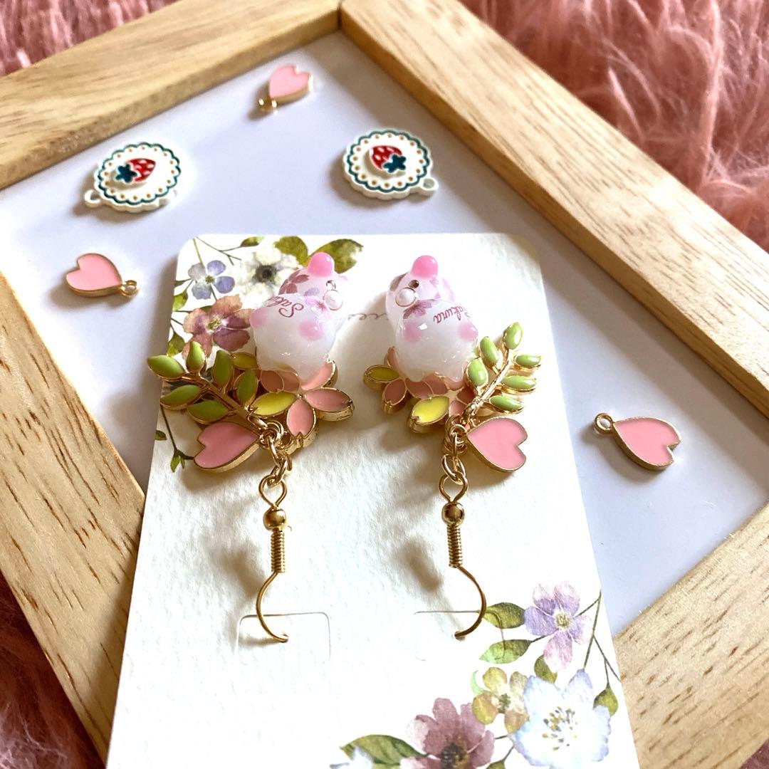 ♡桜とLeafが爽やかSpring猫ちゃんピアス♡