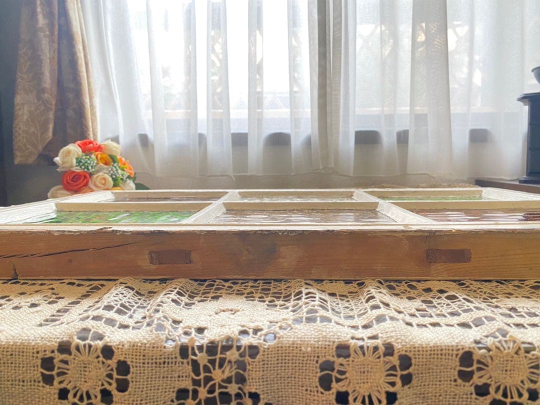 田んぼに熊＊希少 ステンドグラス レトロガラス 建具 窓 窓枠 インテリア