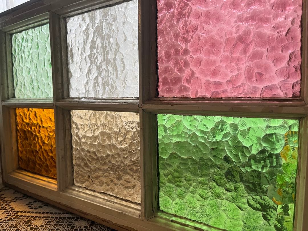 田んぼに熊＊希少 ステンドグラス レトロガラス 建具 窓 窓枠 インテリア