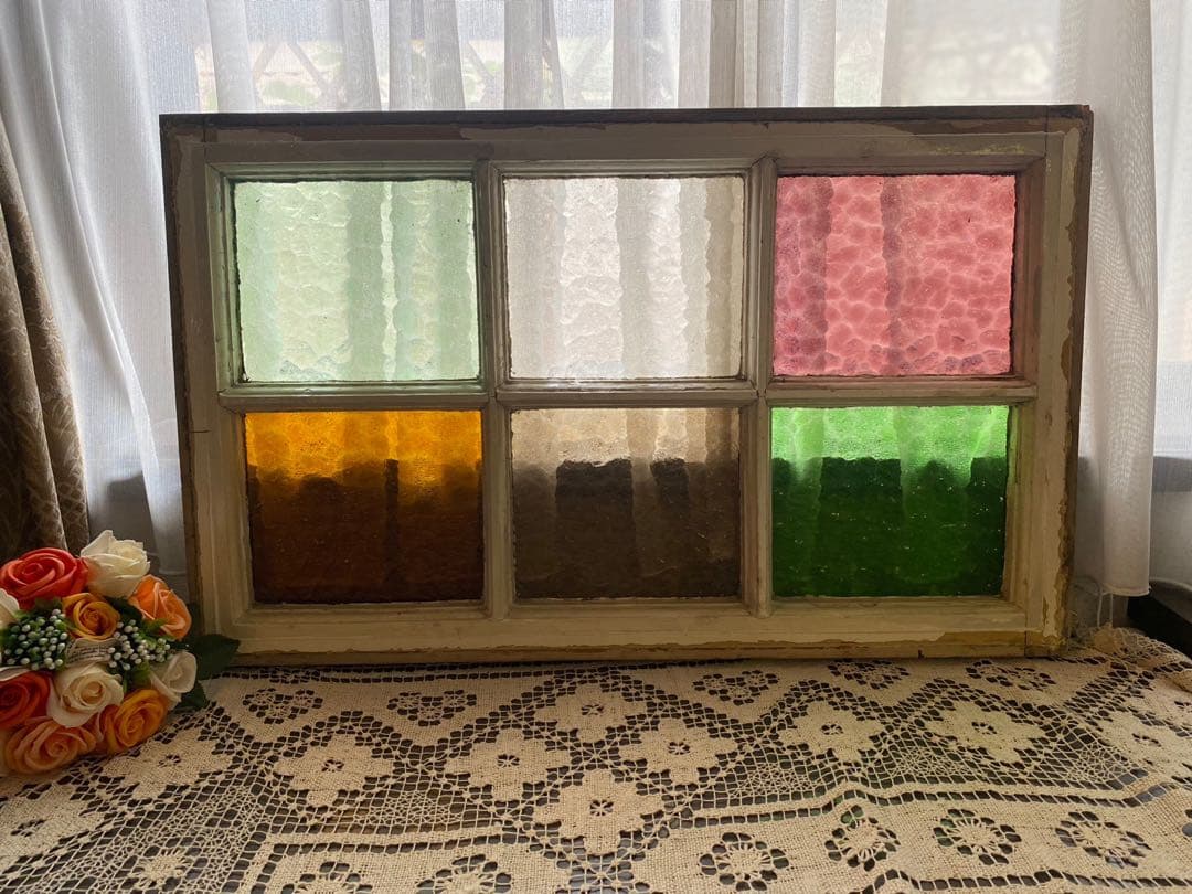 田んぼに熊＊希少 ステンドグラス レトロガラス 建具 窓 窓枠 インテリア